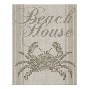 Strandhuis Krab Kust Kuststrook Vintage Perfect Poster