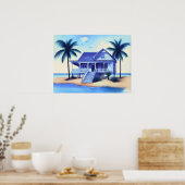 Strandhuis met palmbomen poster (Keuken)