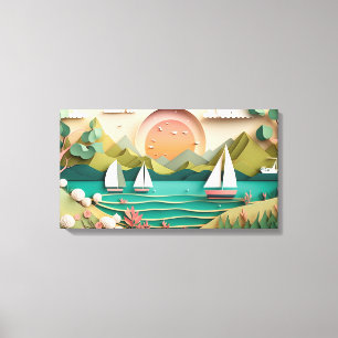 strandhuis met schattig 3d-effect canvas afdruk