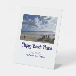 Strandhuis opgericht jaar foto breedtegraad lengte reclamebord met voetstuk