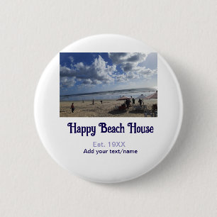 Strandhuis opgericht jaar toevoegen foto breedtegr ronde button 5,7 cm