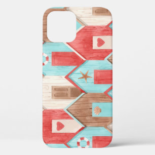 Strandhuis waterverf: retro patroon. iPhone 12 hoesje