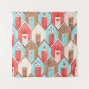 Strandhuis waterverf: retro patroon. wandkleed
