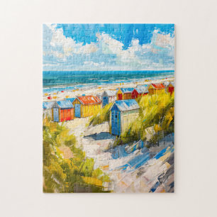 Strandhuisjes aan zee in Holland Schilderij Legpuzzel