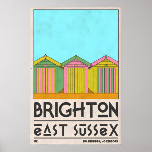 Strandhut Muur Kunst Brighton Zeerij Rij - Midden Poster