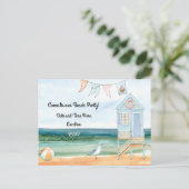 Strandhut Zeemeeuw en Beach Ball Party uitnodiging (Staand voorkant)