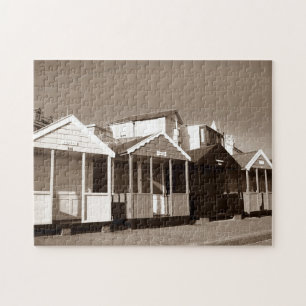 strandhutten en blauwe hemel Engelse zeebodem Legpuzzel
