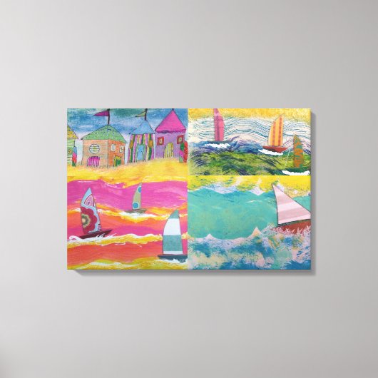 Strandhutten en zeilboten canvas afdruk (Voorkant)