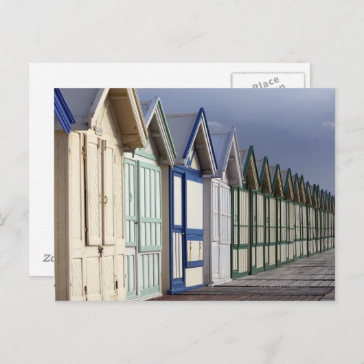 Strandhutten op een 2 km promenade briefkaart (Voorkant / Achterkant)