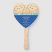 Strandhuwelijkprogramma 'Hearts' Oceanblauw Handwaaier (Voorkant)