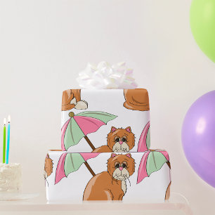 Strandkat met roze en groene paraplu cadeaupapier