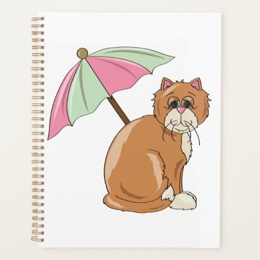 Strandkat met roze en groene paraplu planner (Voorkant)