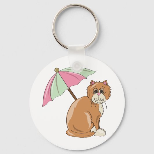 Strandkat met roze en groene paraplu sleutelhanger (Achterkant)