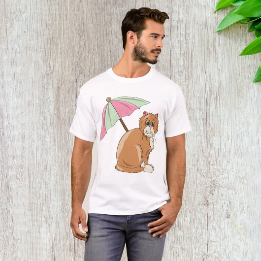 Strandkat met roze en groene paraplu t-shirt