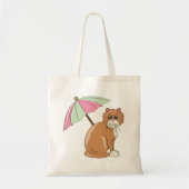 Strandkat met roze en groene paraplu tote bag (Voorkant)