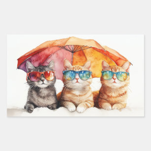 Strandkatten Paraplu Zomer Katten Rechthoekige Sticker