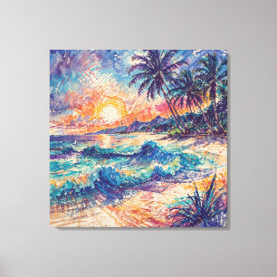 Strandkrabbels - Lijnkunst stijl landschap Canvas Afdruk