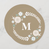 Strandkrans Zand Dollar Ronde Monogram Bruiloft Kaart (Voorkant / Achterkant)