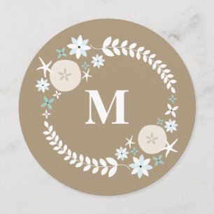 Strandkrans Zand Dollar Ronde Monogram Bruiloft Kaart