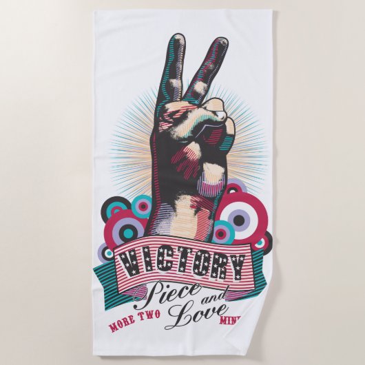 Strandlaken – Victory Peace & Love Pop-Art Design (Voorkant)