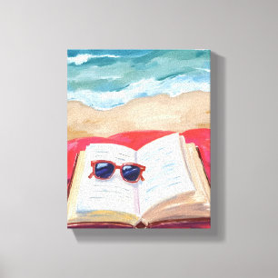 Strandleesboek Oceaangolven Waterverfschilderij Canvas Afdruk