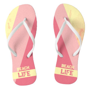 Strandleven - Geometrisch Gelukkig Roze Geel Teenslippers