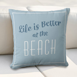 Strandleven is leuker Cute kust- en zee-thema blau Buitenkussen