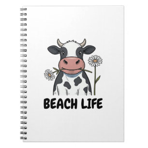 Strandleven Koe Vintage Gravure T-Shirt Ontwerp_1 Notitieboek