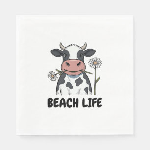 Strandleven Koe Vintage Gravure T-Shirt Ontwerp_1 Servet