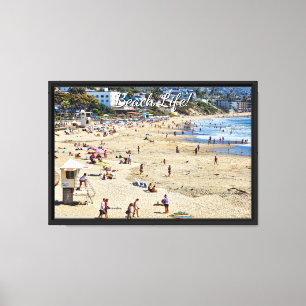 Strandleven! Laguna Beach zand en mensen Canvas Afdruk