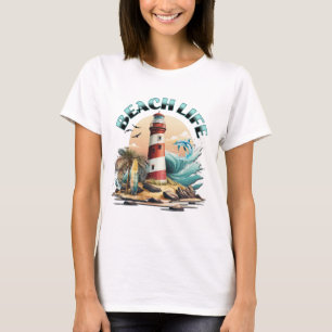 strandleven   Tropisch strand en vuurtoren T-shirt