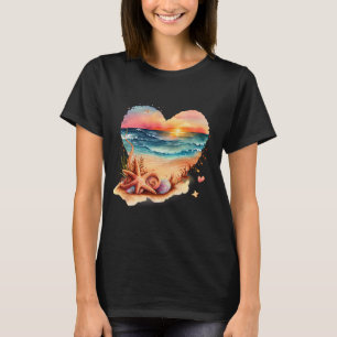 Strandliefhebber Strand Scene Zeester Schelpen Zom T-shirt