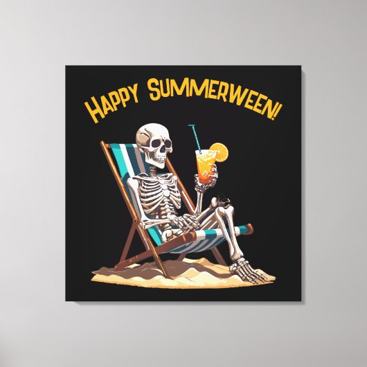 Strandloungen Skeleton Halloween Canvas Afdruk (Voorkant)