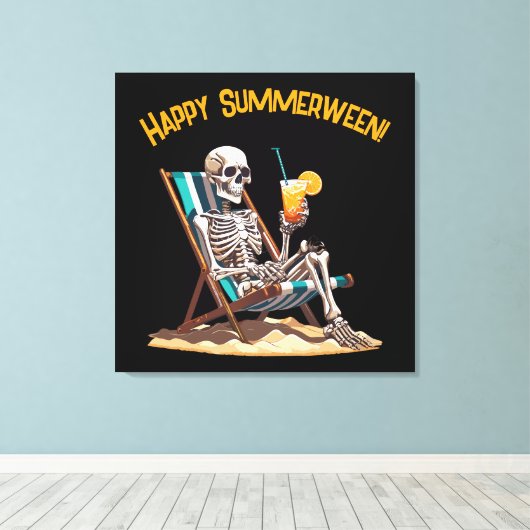 Strandloungen Skeleton Halloween Canvas Afdruk (Insitu (Houten vloer))