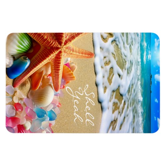 Strandmagneet met schelpen en Zee Magneet (Horizontaal)