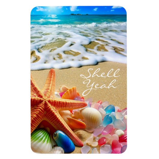 Strandmagneet met schelpen en Zee Magneet (Verticaal)