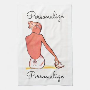 strandmeisje met zeeschelp zomerse elegantie theedoek