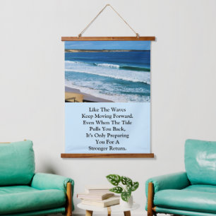 Strandmotivatie: Zoals de golven blijven bewegen Hangend Wandkleed