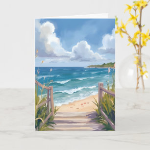 Strandpad Aquarel Kust Oceaan Schilderij Kaart