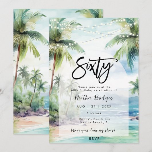 Strandpalmbomen 60ste verjaardagsfeest kaart (Voorkant / Achterkant)