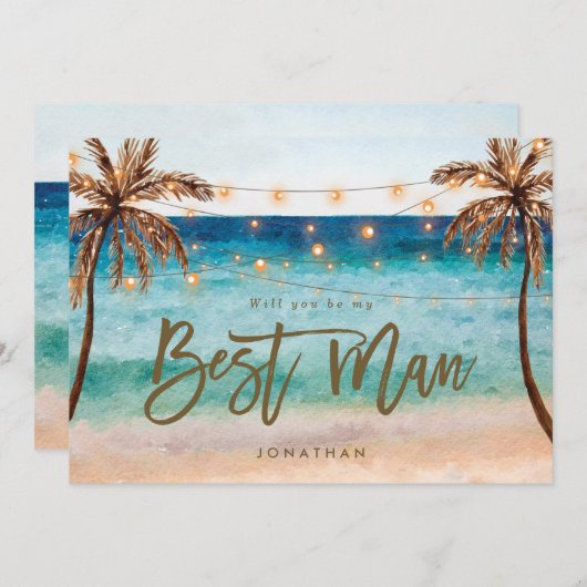 Strandpalmbomen Best Man Proposal Card Bedankkaart (Voorkant / Achterkant)