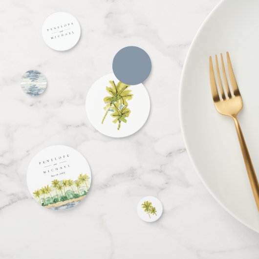 Strandpalmboom Tropisch Aquarel Bruiloft Confetti (Groep)