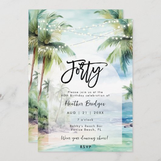 Strandpalmen 40e verjaardagsfeest kaart (Voorkant / Achterkant)