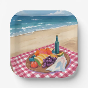 Strandpicknick Schilderij van de Oceaankust Papieren Bordje