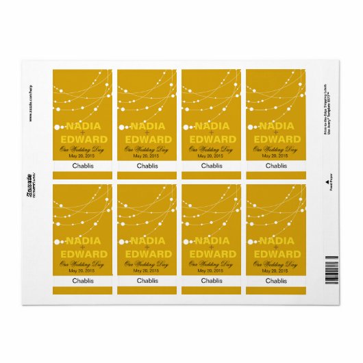 Strands stylés | jaune blanc Étiquette de vin (Feuille entière)