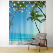 Strandscène Kokosnoot Palm Bomen String Lights Wandkleed (In situ)