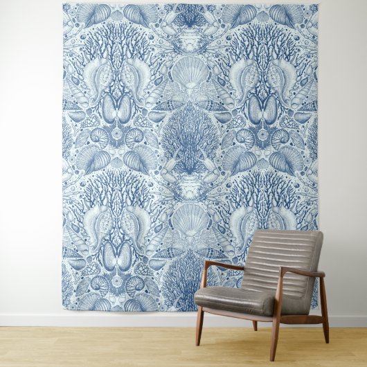 Strandschatten in blauw wandkleed (In situ)