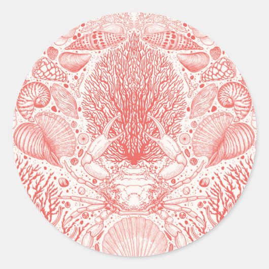 Strandschatten in koraalrood ronde sticker (Voorkant)