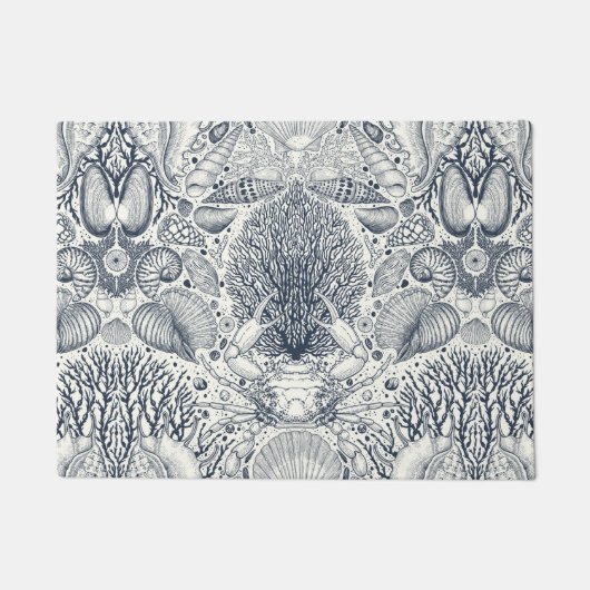 Strandschatten, schelpen, krab, koralen en zeewier deurmat (Voorkant)