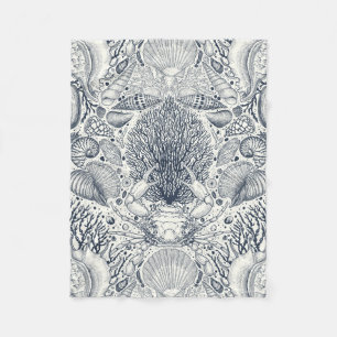 Strandschatten, schelpen, krab, koralen en zeewier fleece deken